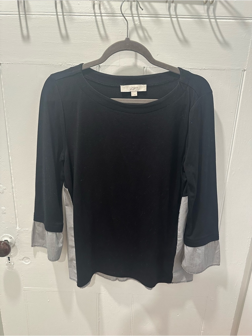 LOFT Black Top with Gray Contrast Panels